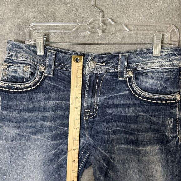 Miss Me Jeans Size 30 Easy Boot Embellished  Pocket Rhinestones 30x32 Distressed - Picture 5 of 10